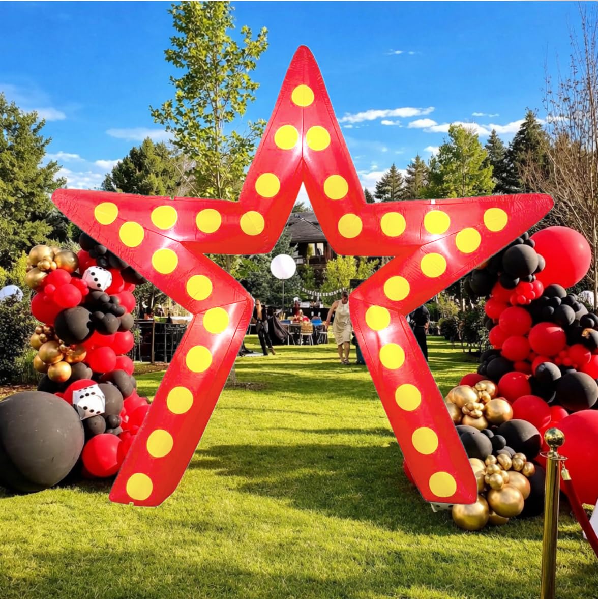 KEASKELL backyard red carpet entrance decor elevates movie night.