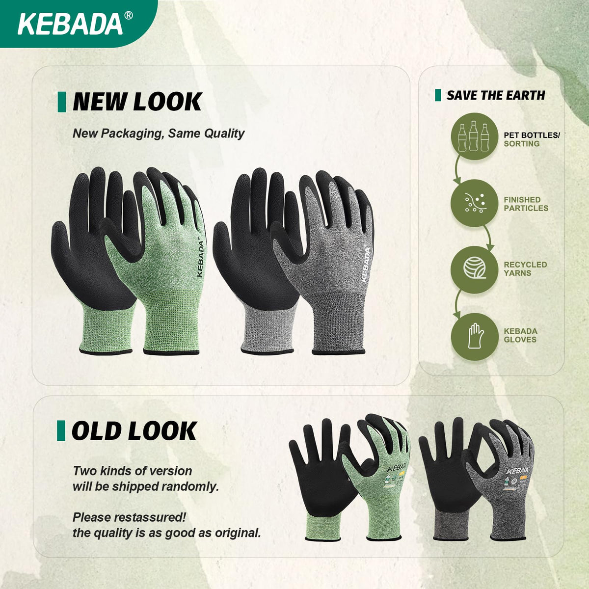 Kebada gloves feature foam latex coated palms for secure grip on tools
