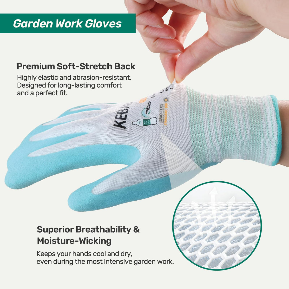 Kebada aqua and red palm coating adds style and practical protection while gardening