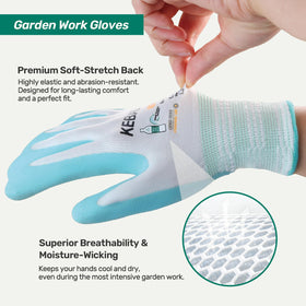 Kebada aqua and red palm coating adds style and practical protection while gardening