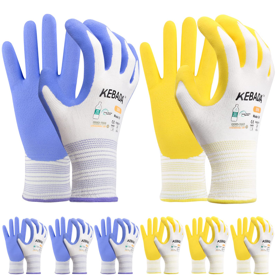 Kebada gloves with lilac-yellow palm offer secure grip for planting and potting.