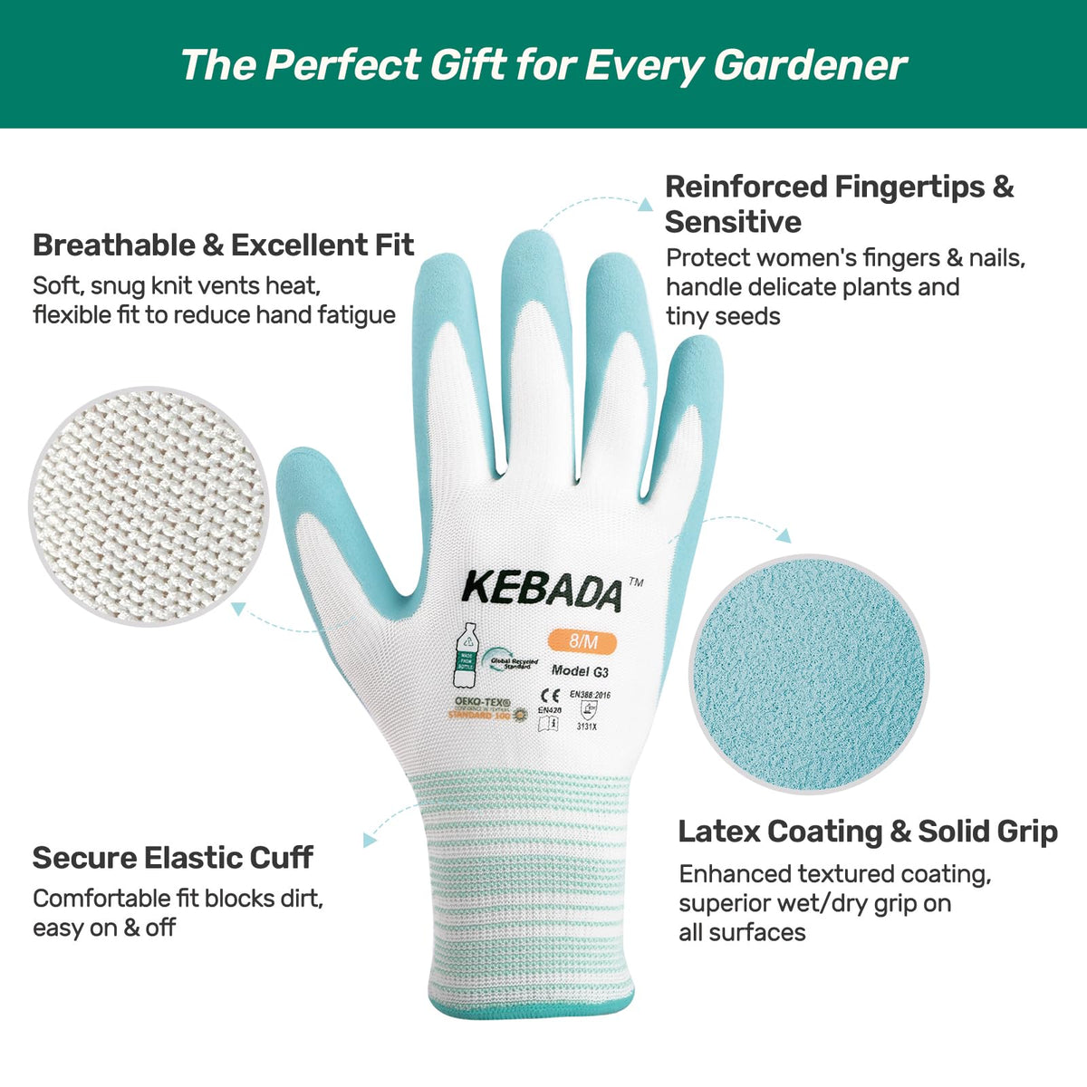 Kebada high-visibility white-back gloves with colorful palm coating for easy locating