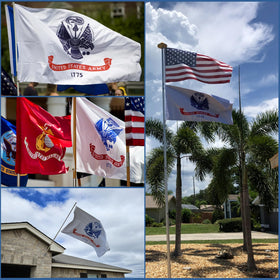 Keblo US Army Flag 3x5 displayed in a garden setting for yard display appeal