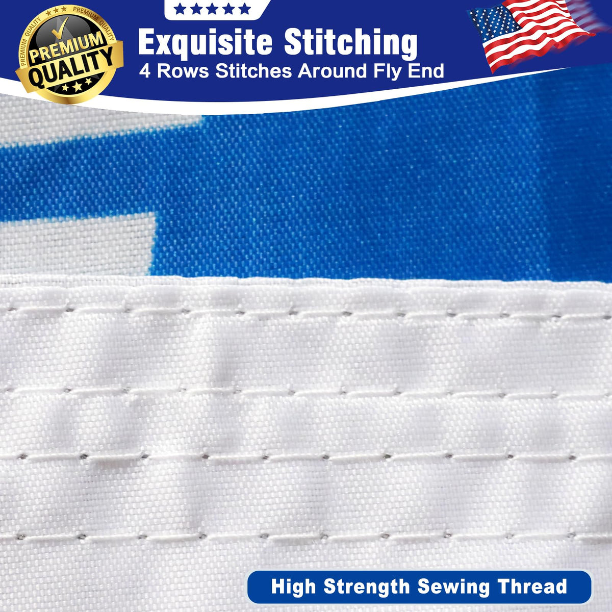 Keblo US Army Flag 3x5 stitching detail with reinforced hems for durability