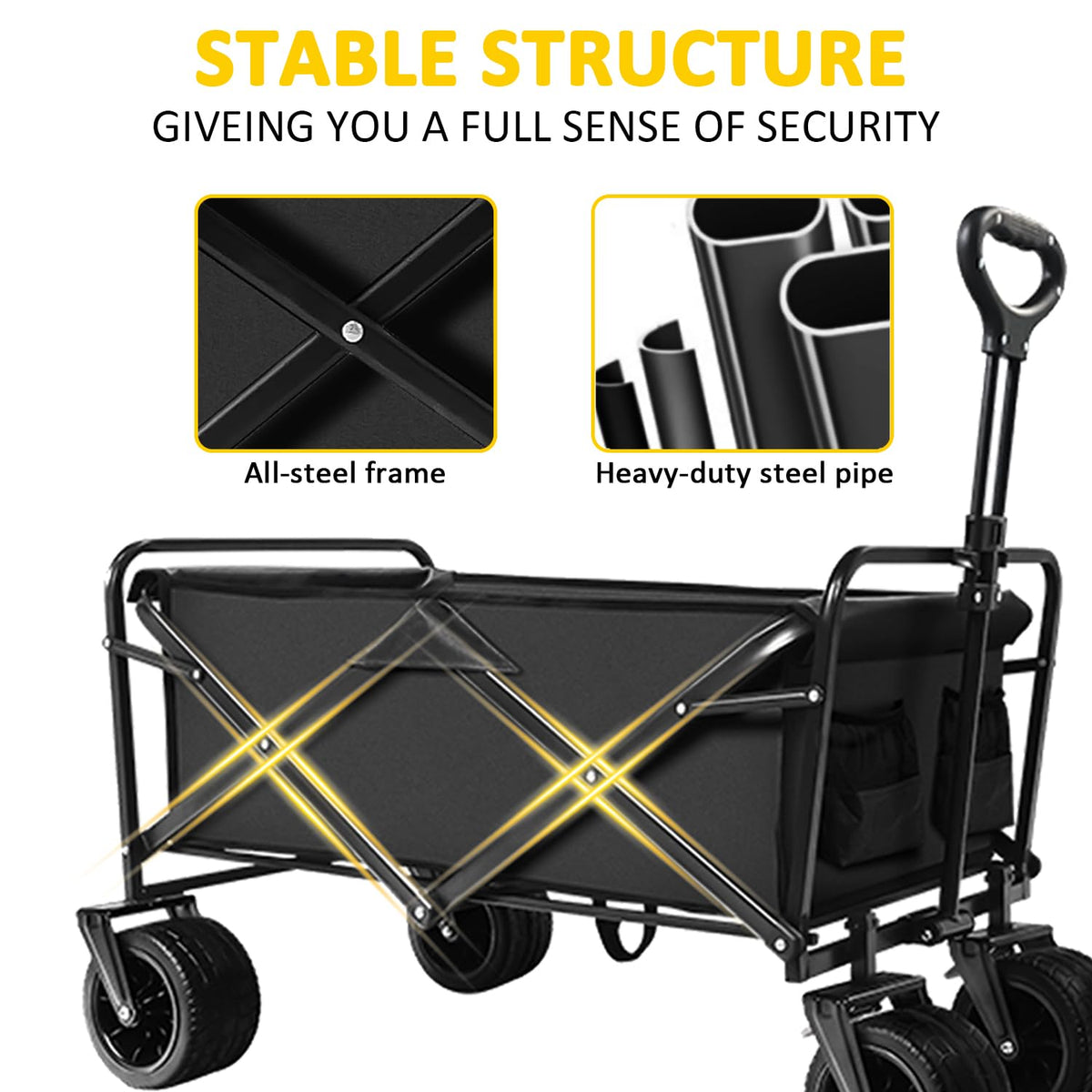 Removable fabric on KEDY wagon for easy cleaning after outdoor adventures.