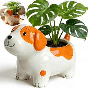 Keeppace 5 inch ceramic puppy planter with drainage hole for healthy plant growth