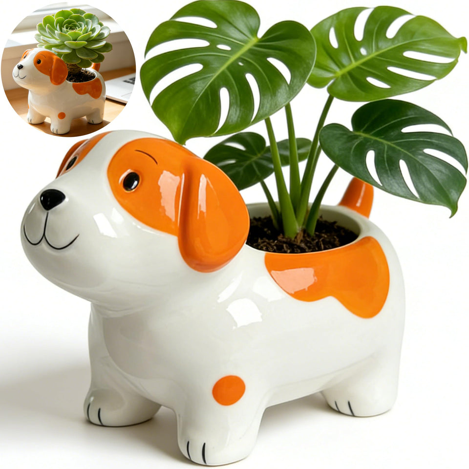 Keeppace 5 inch ceramic puppy planter with drainage hole for healthy plant growth