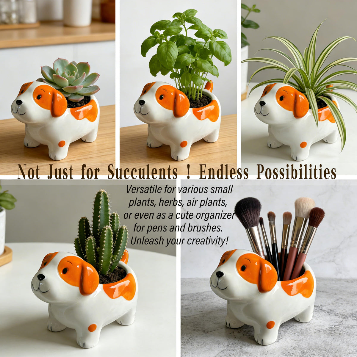Keeppace puppy planter sits on a workspace ideal gift for plant lovers
