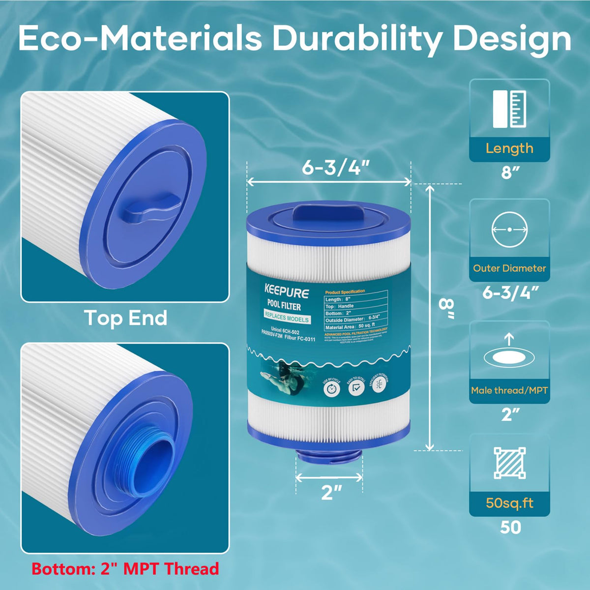 KeePure 6CH-502-compatible spa filter for easy maintenance
