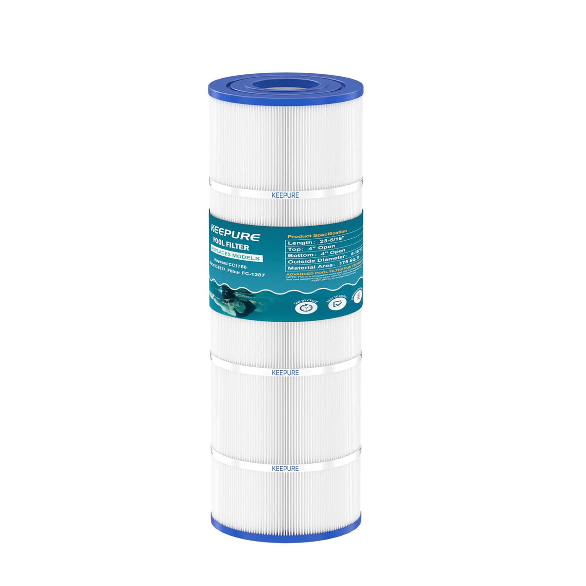 KeePure Jandy CS150 filter cartridge close-up highlighting advanced filtration fabric for clearer water.