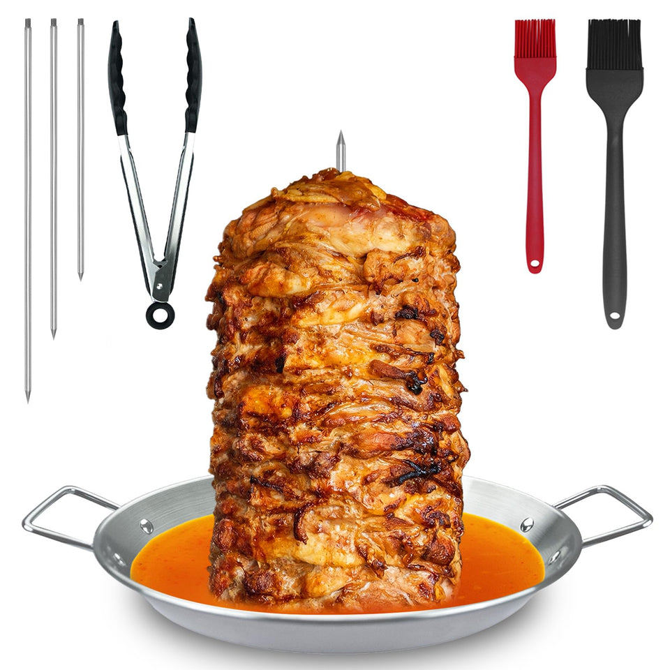 Keepxaus vertical skewer with gyro base for juicy, evenly cooked meats.