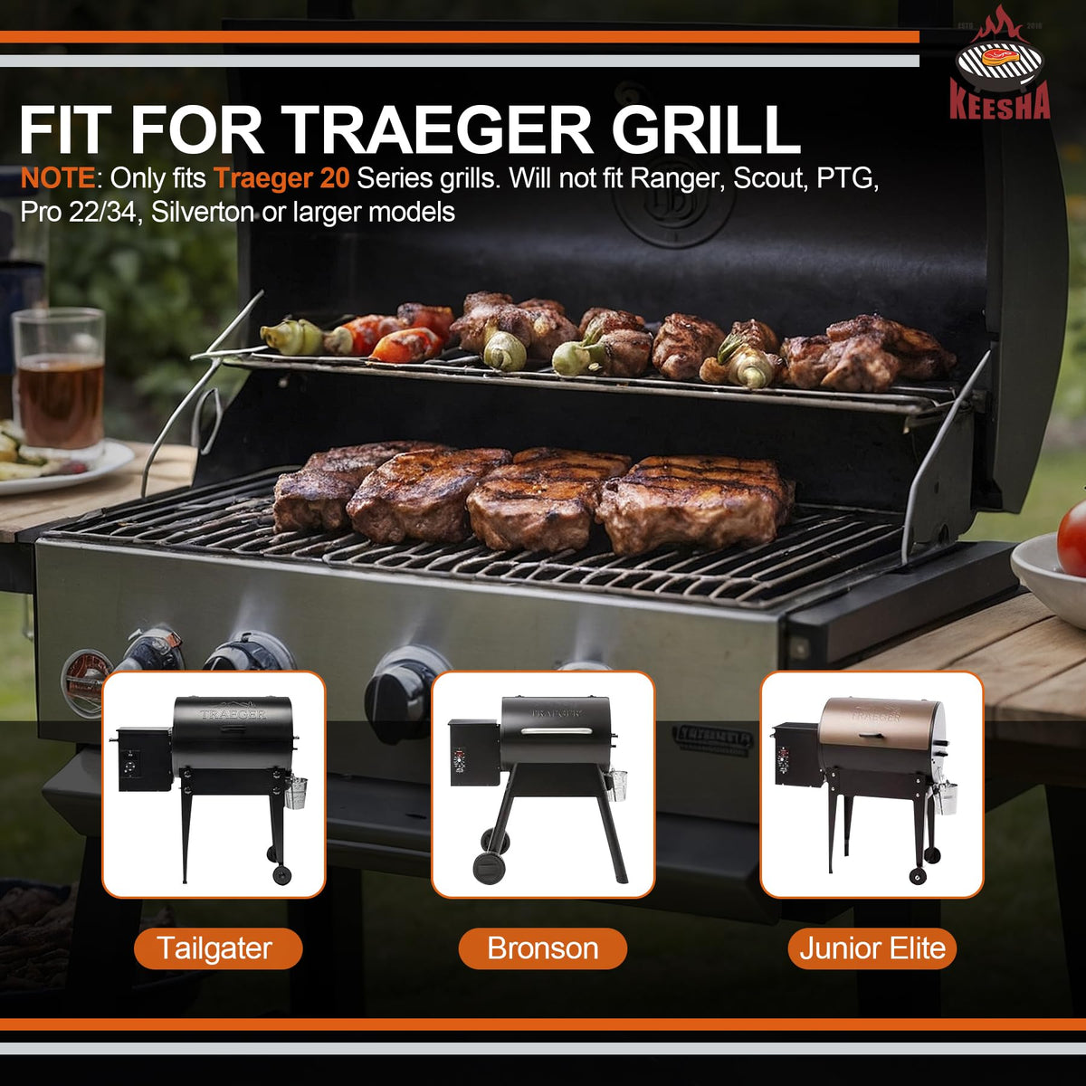 KEESHA heat-resistant aluminum liner protects grill interiors during high-heat cooking.