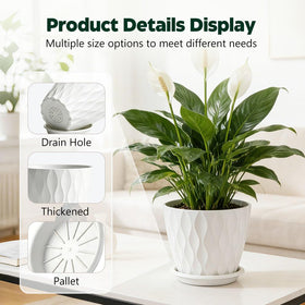 KEETUMOOD 6.5-inch white planter with durable sidewalls and convenient saucer