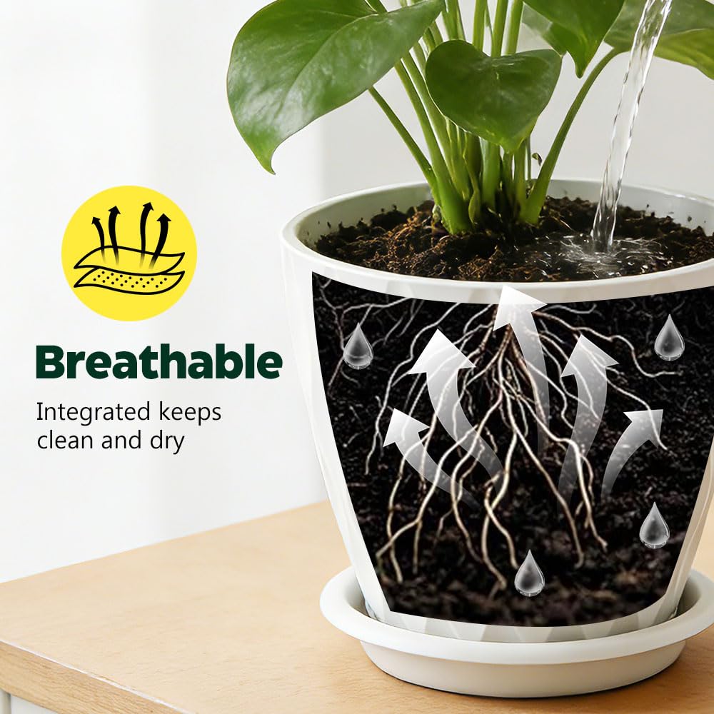 KEETUMOOD 6-inch planter in white showing watering lip to prevent overwatering