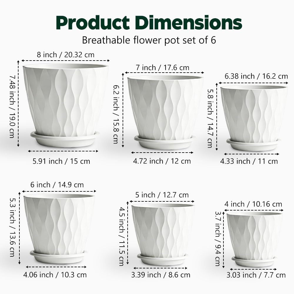 KEETUMOOD 7-inch self-watering planter in white with drainage holes for healthy roots
