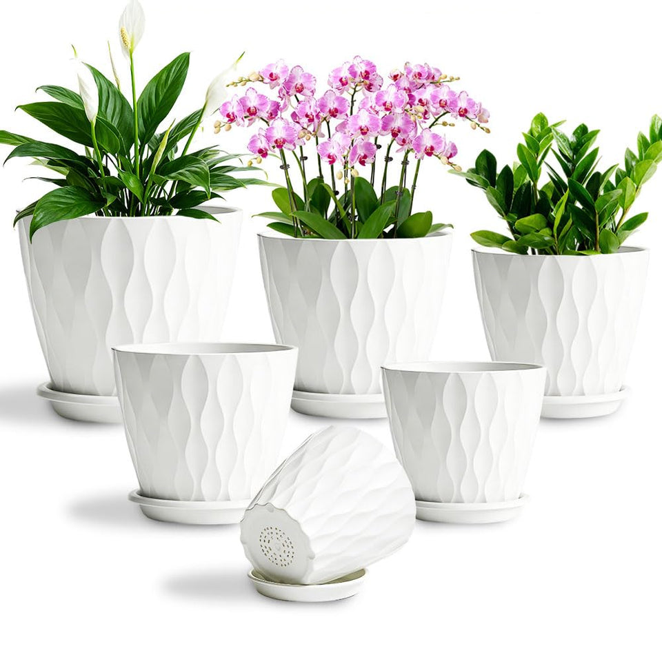 KEETUMOOD 8-inch self-watering planter in white with built-in reservoir for easy watering