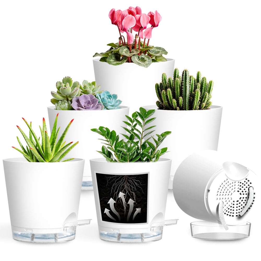 Keetumood self-watering pot front view with clean white finish and minimalist style