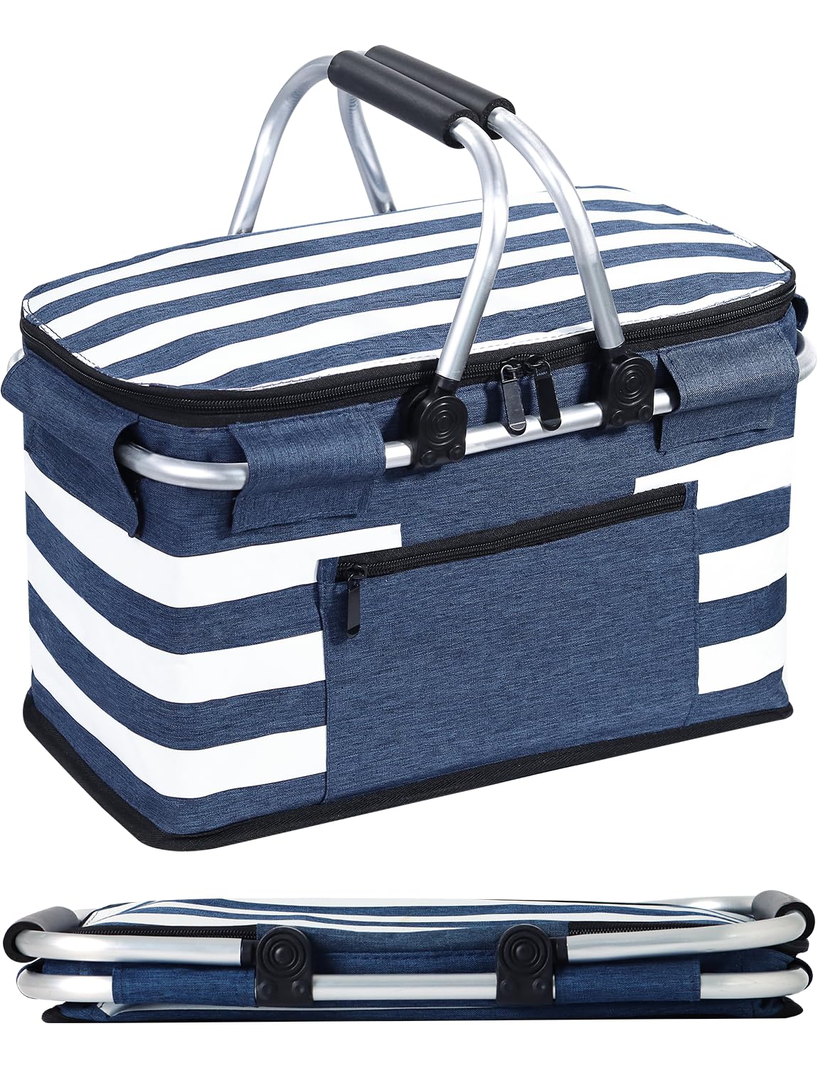 KEFOMOL insulated picnic basket blue exterior view ideal for easy outdoor picnics