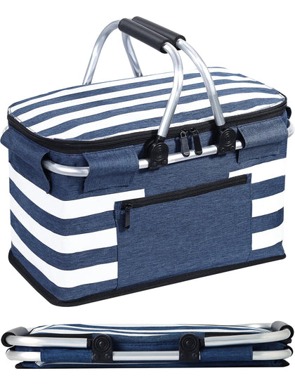 KEFOMOL insulated picnic basket blue exterior view ideal for easy outdoor picnics