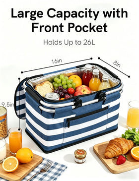 KEFOMOL insulated picnic basket blue lid open interior shows leak-proof layer