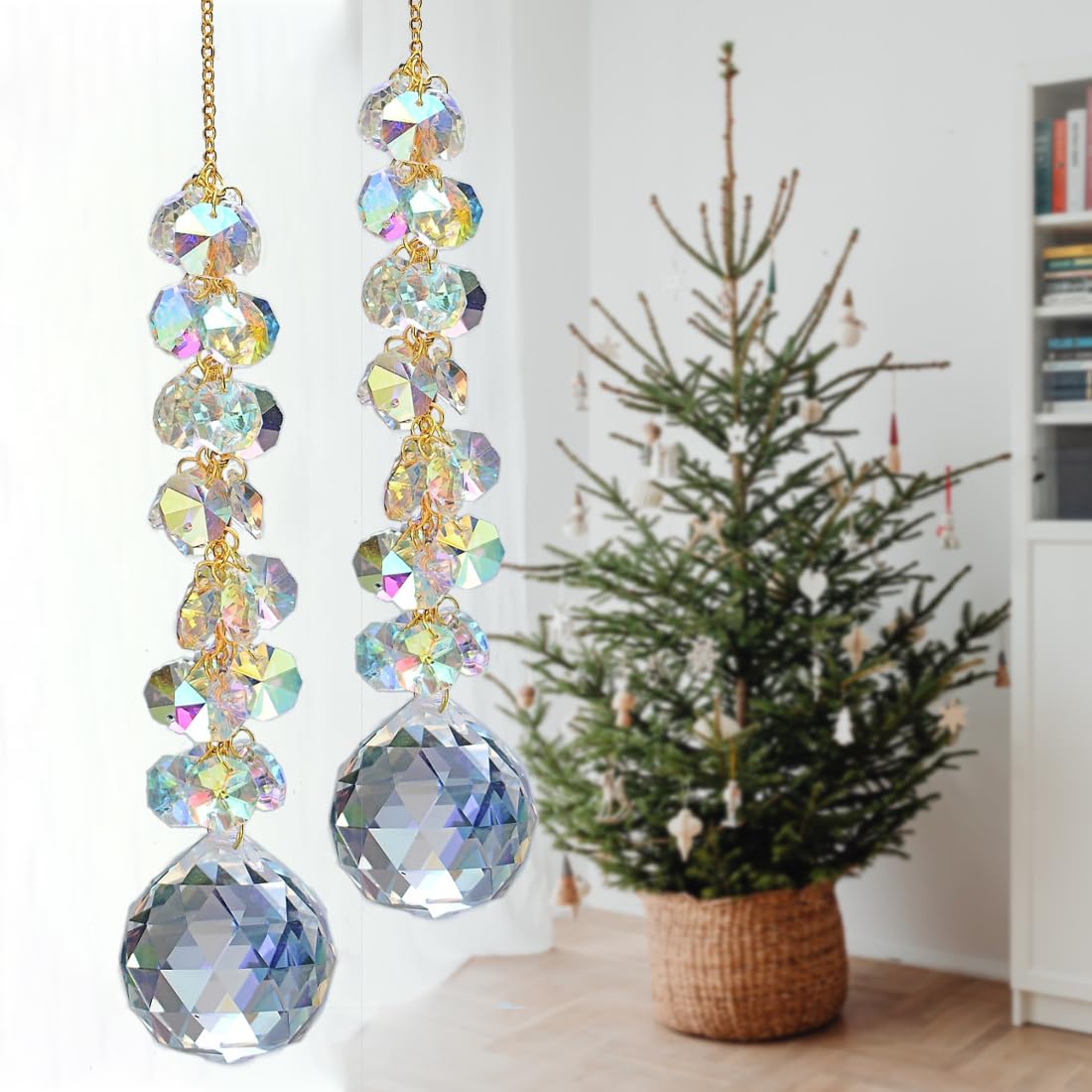 Aurora prism suncatcher casting colorful light across walls and decor
