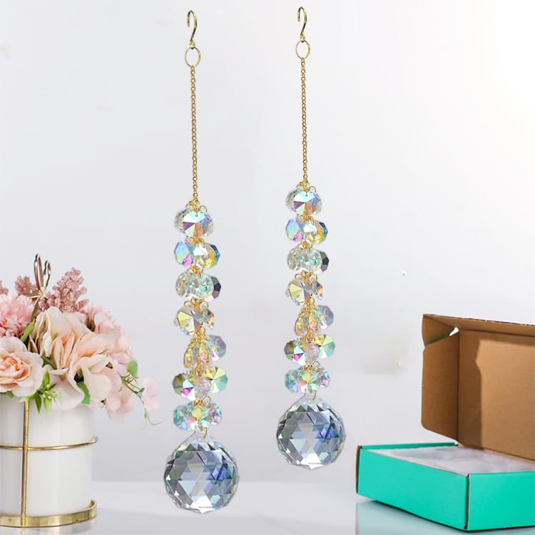 Ceiling decor using KEINIA suncatchers to diffuse sunlight into rainbows