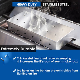 KEISSCO smoker box with hinged lid for easy wood-chip replacement.