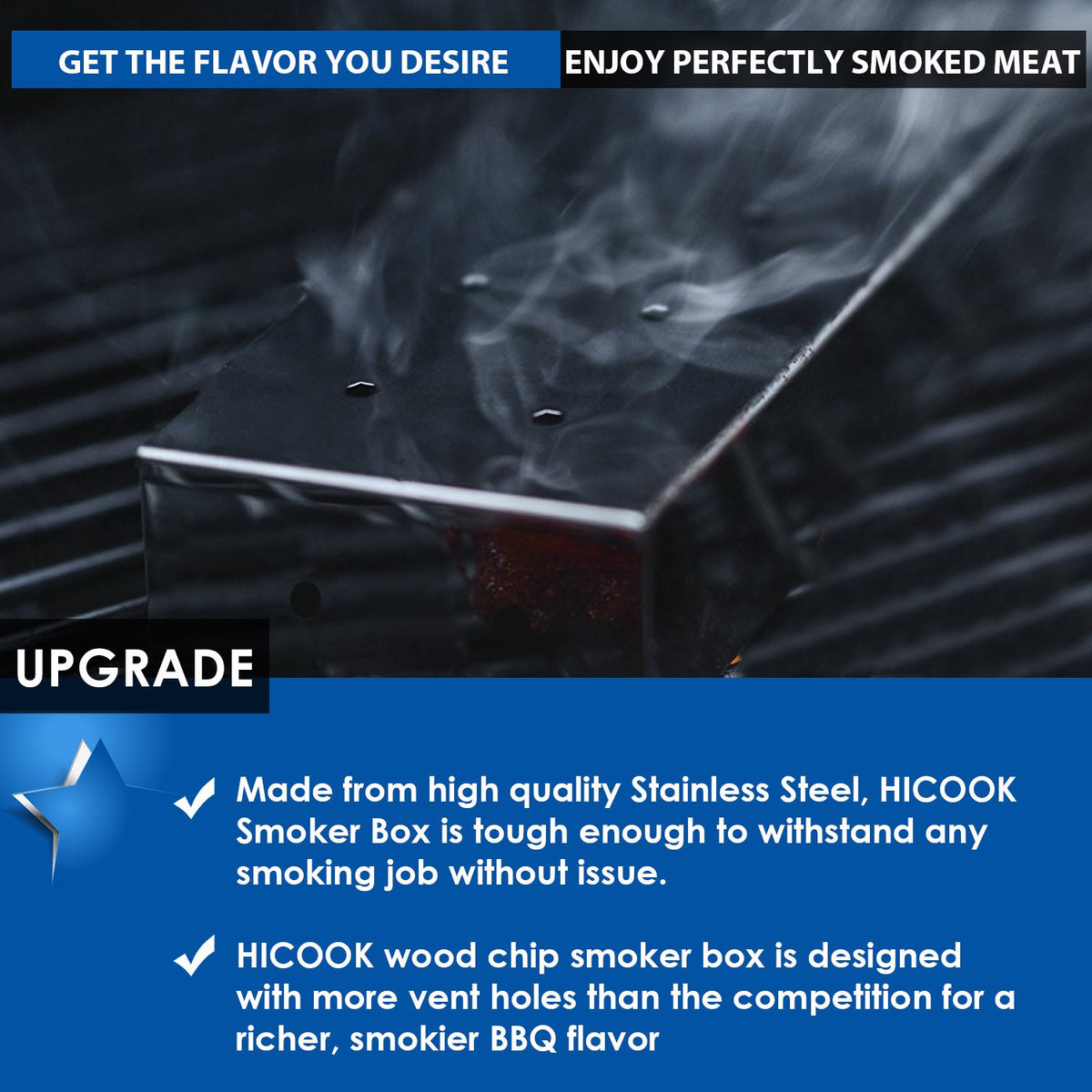 KEISSCO smoker box on grill delivering consistent smoky flavor.