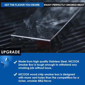 KEISSCO smoker box on grill delivering consistent smoky flavor.