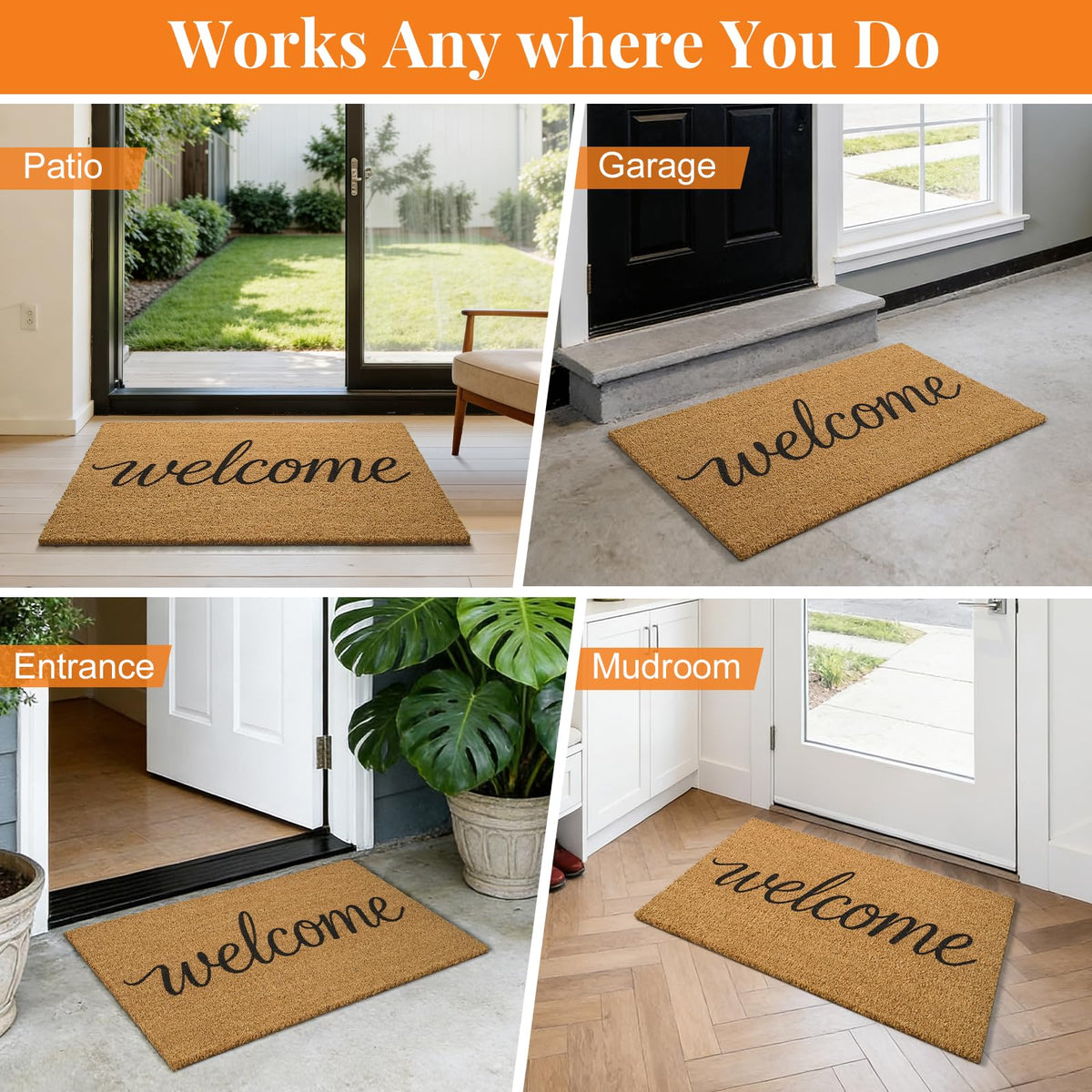 Kelarea natural coir fibers scrape dirt from shoes at the threshold.
