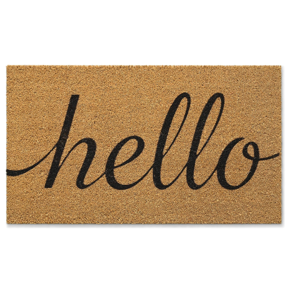 Kelarea front door mat with coir top scrapes dirt and welcomes guests.