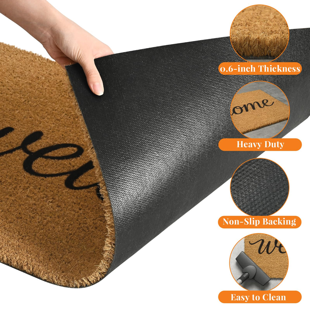 Kelarea front door mat has a non-slip rubber backing for stability.