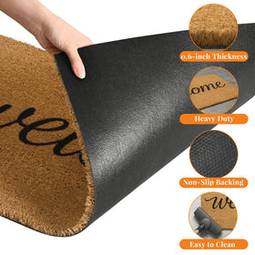 Kelarea front door mat has a non-slip rubber backing for stability.