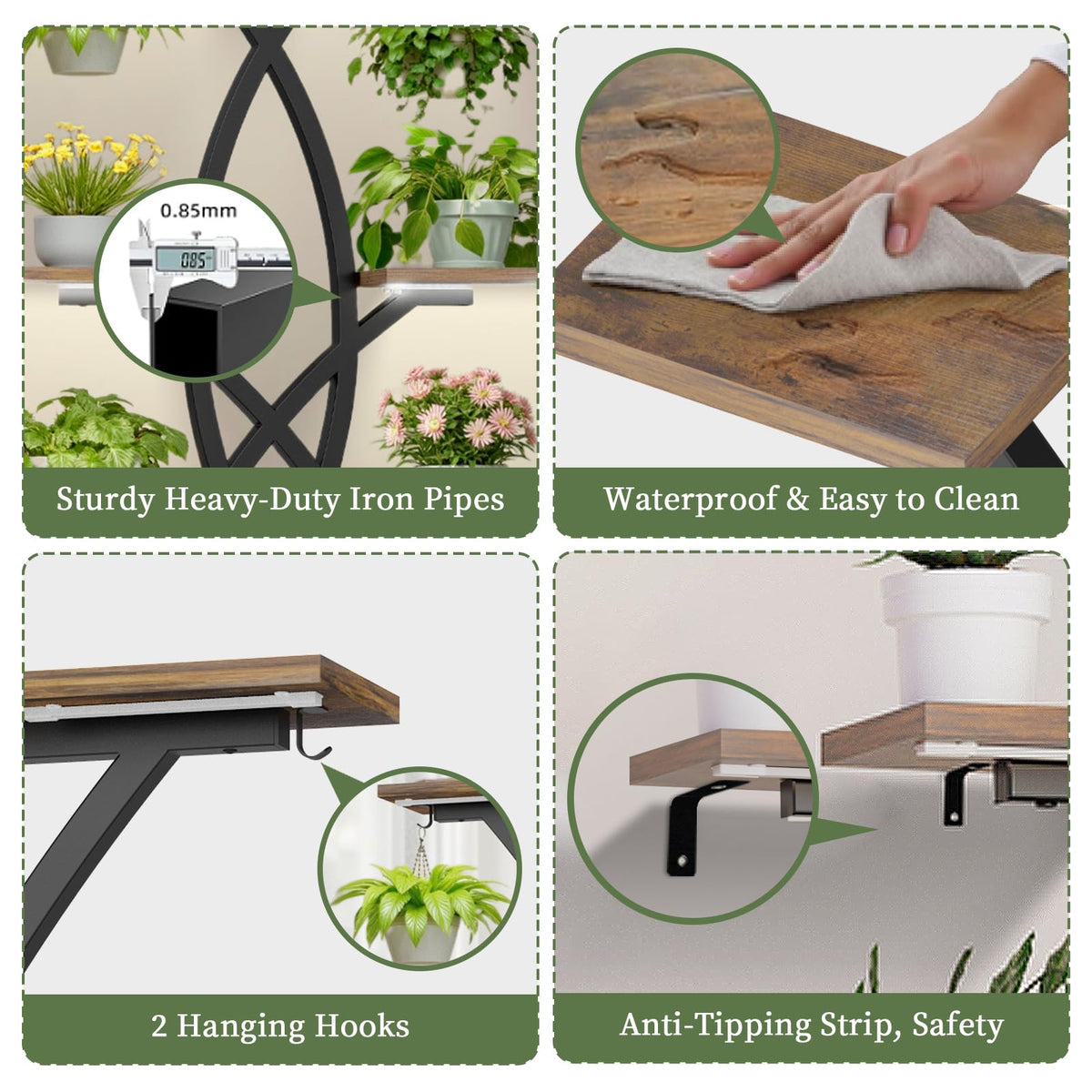 KELHOMECL multi-level display with hooks for hanging plants and extra versatility.