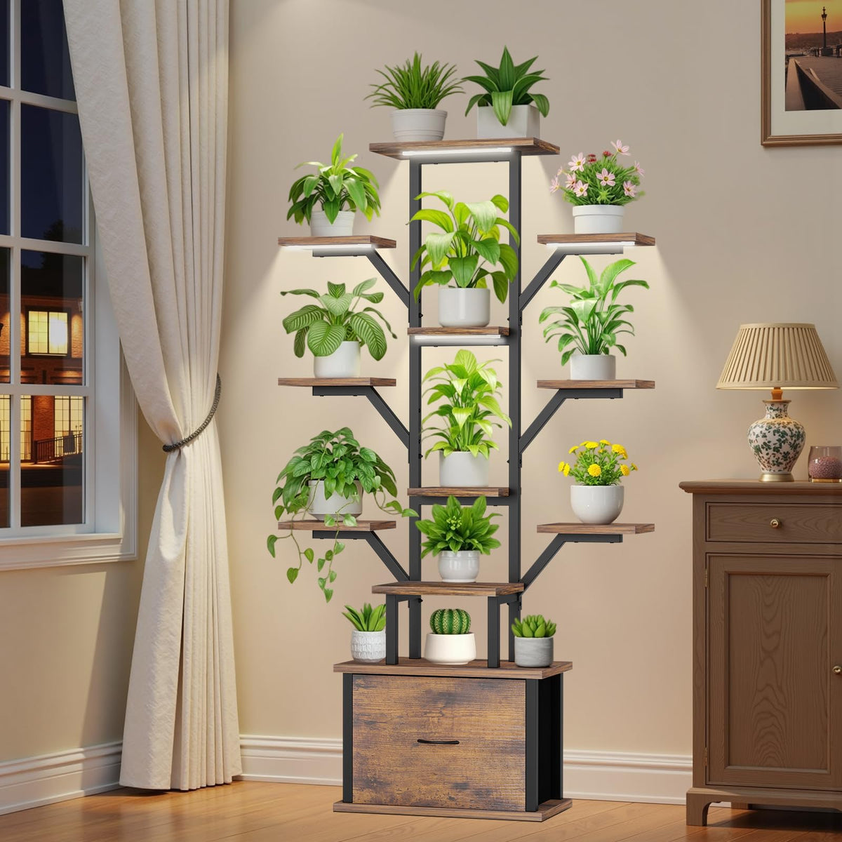 KELHOMECL plant stand with grow lights, front view, showcasing 12 tiers for indoor plants.