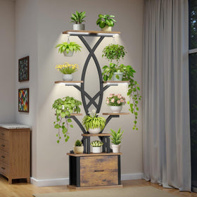 KELHOMECL plant stand indoor with grow lights (4-head) illuminating a corner display.