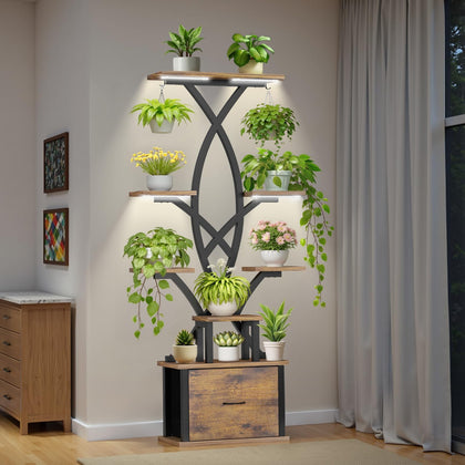 KELHOMECL plant stand indoor with grow lights (4-head) illuminating a corner display.
