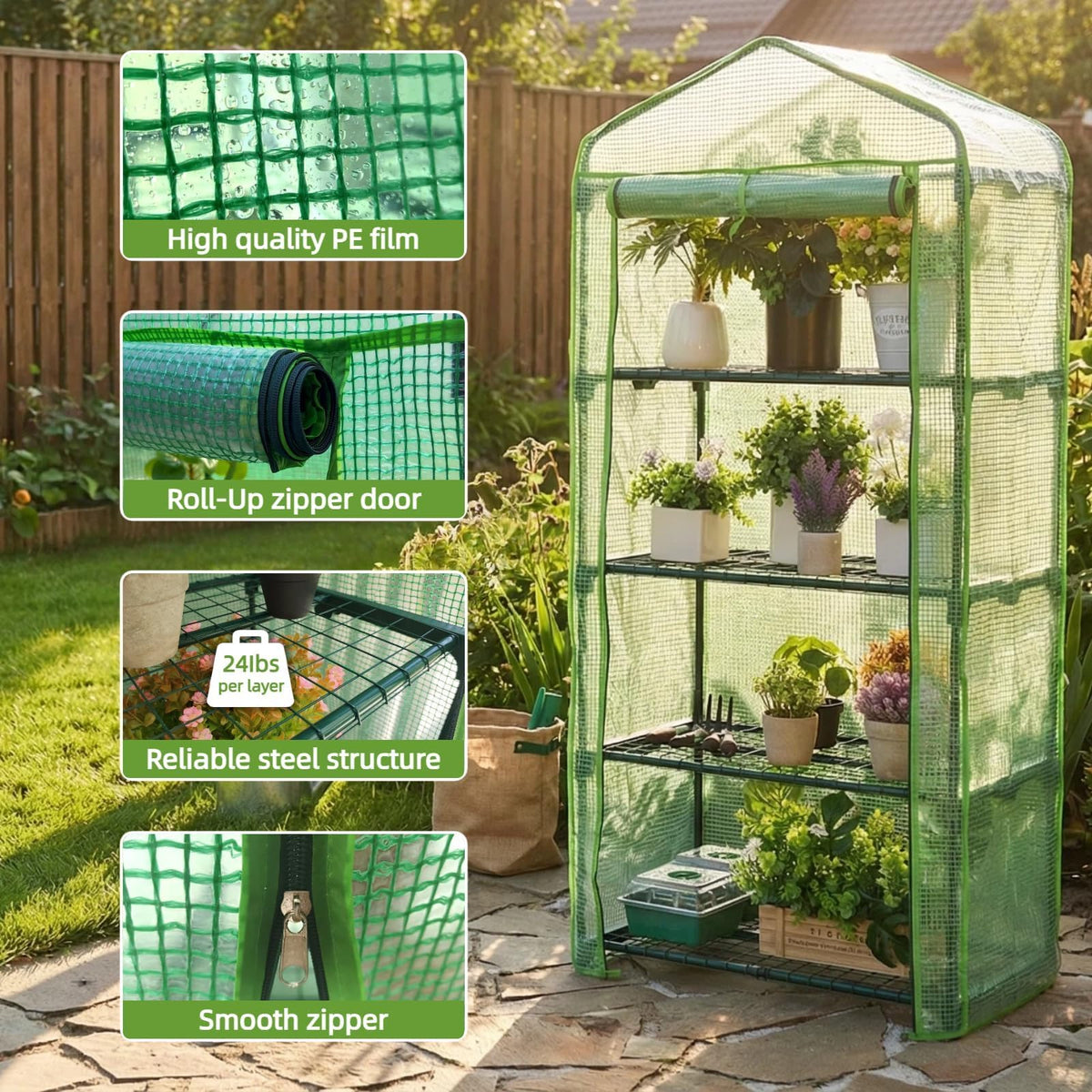 Kelived Greenhouse zippered door enables easy ventilation and access.