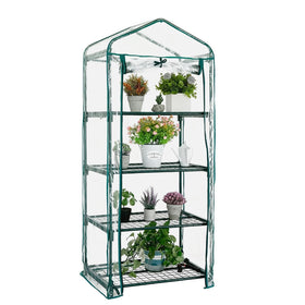 Kelived Mini Greenhouse with four-tier shelves shown in a compact garden setup for organized planting