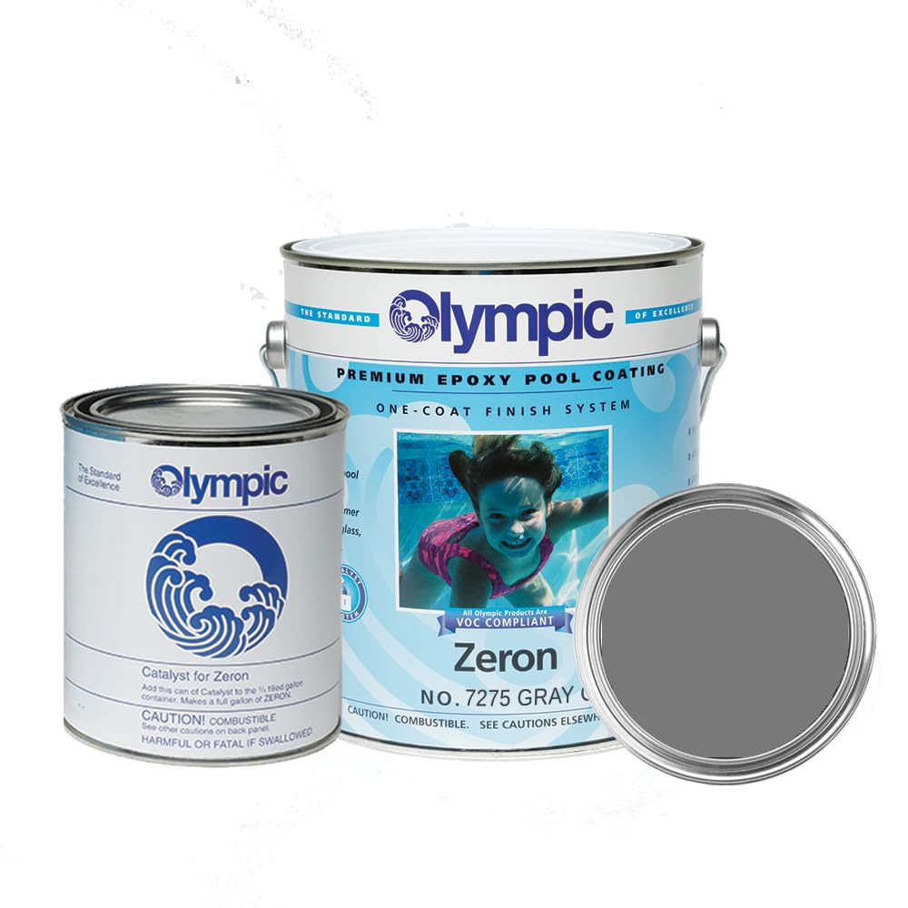 Kelley Zeron Gray Oasis gallon kit being mixed for a durable pool coating
