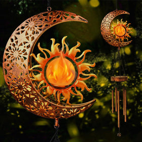 KelvinLux solar sun moon wind chimes outdoor for yard creates warm ambient glow at dusk
