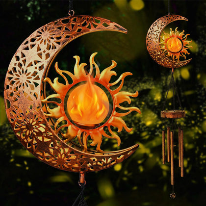 KelvinLux solar sun moon wind chimes outdoor for yard creates warm ambient glow at dusk