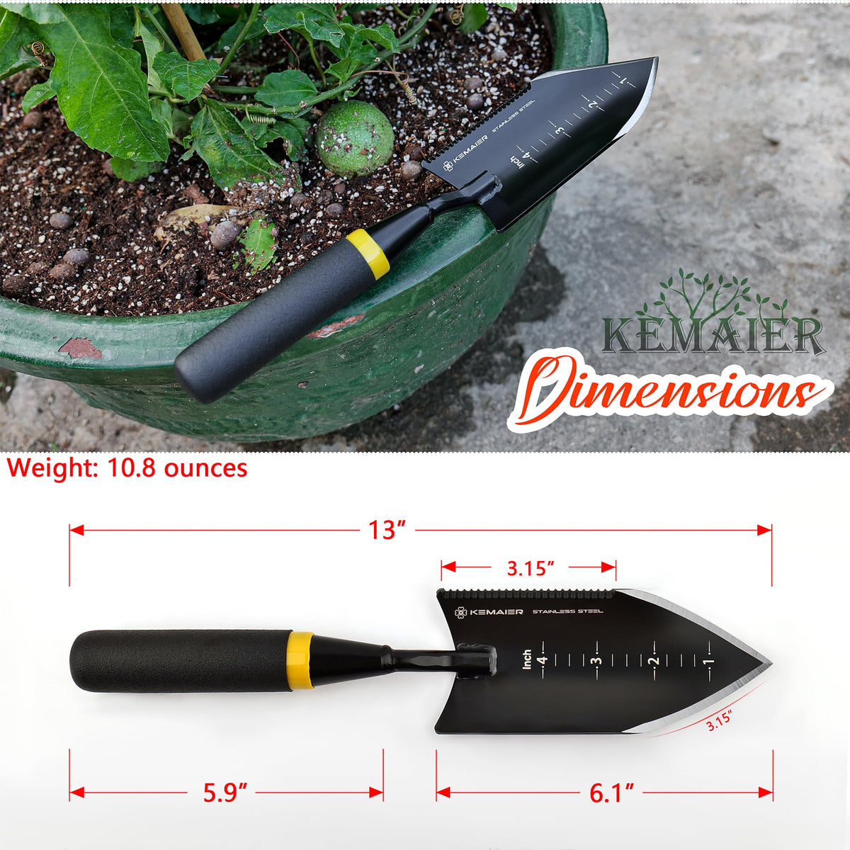 Kemaier trowel with planting scale guides bulb depth for healthy growth