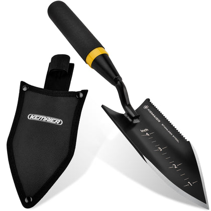 Kemaier Heavy-Duty Trowel serrated edge cuts through soil for easier digging