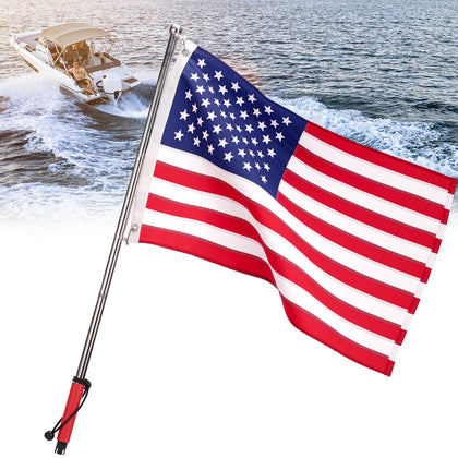 KEMIMOTO boat flag pole assembly shows durable aluminum construction for easy mounting