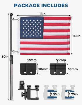 KEMIMOTO flag display on golf cart with patriotic flag in daylight