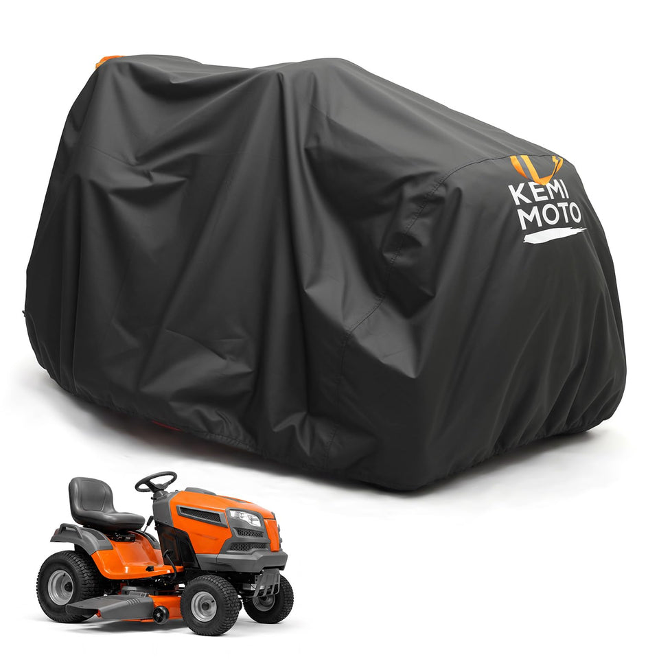 Kemimoto riding mower cover securely fits a mower, protecting from rain and sun.