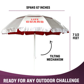 Kemp USA Lifeguard Solar Umbrella 45-degree tilt optimizes shade coverage as sun moves.