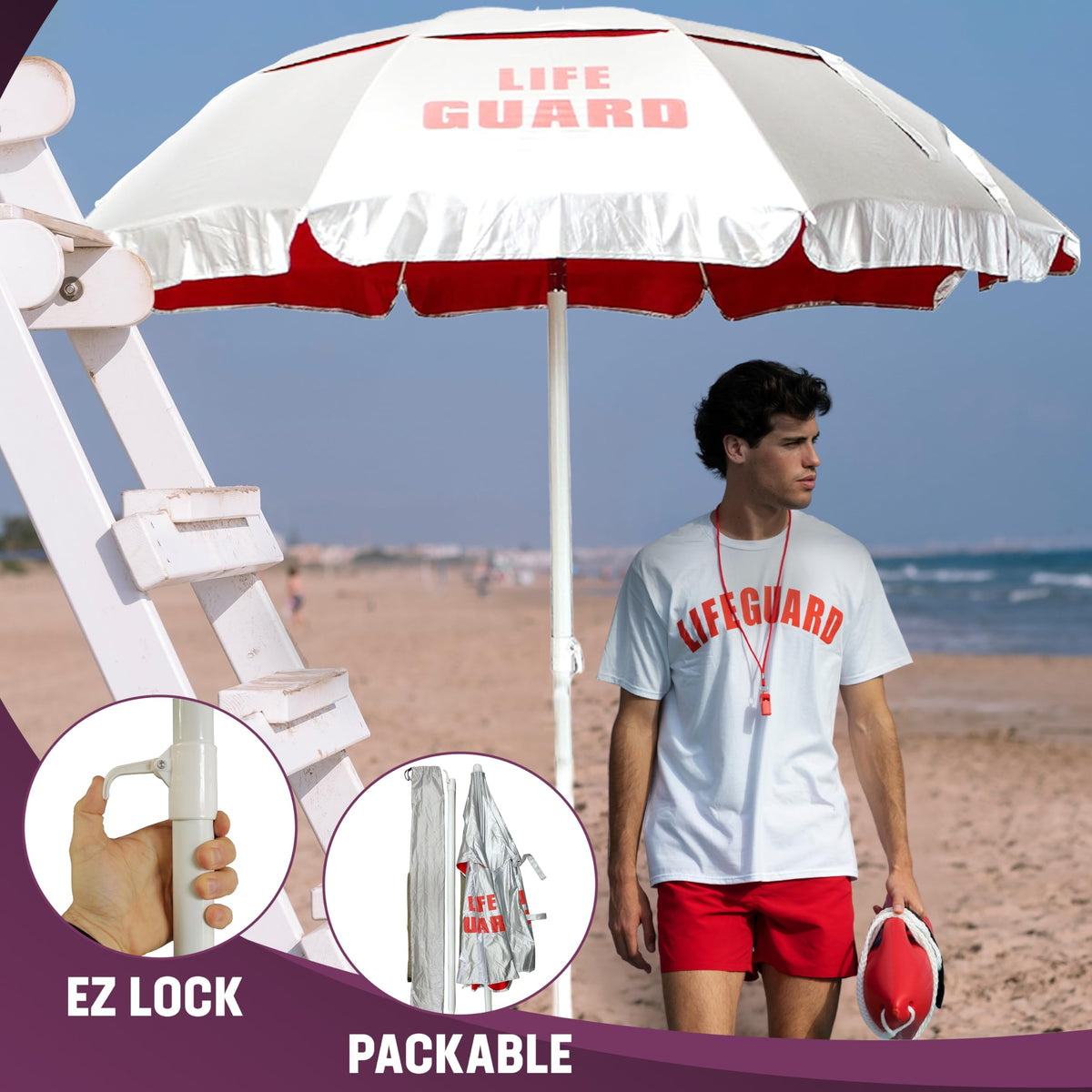Kemp USA Lifeguard Solar Umbrella robust construction for professional outdoor use.