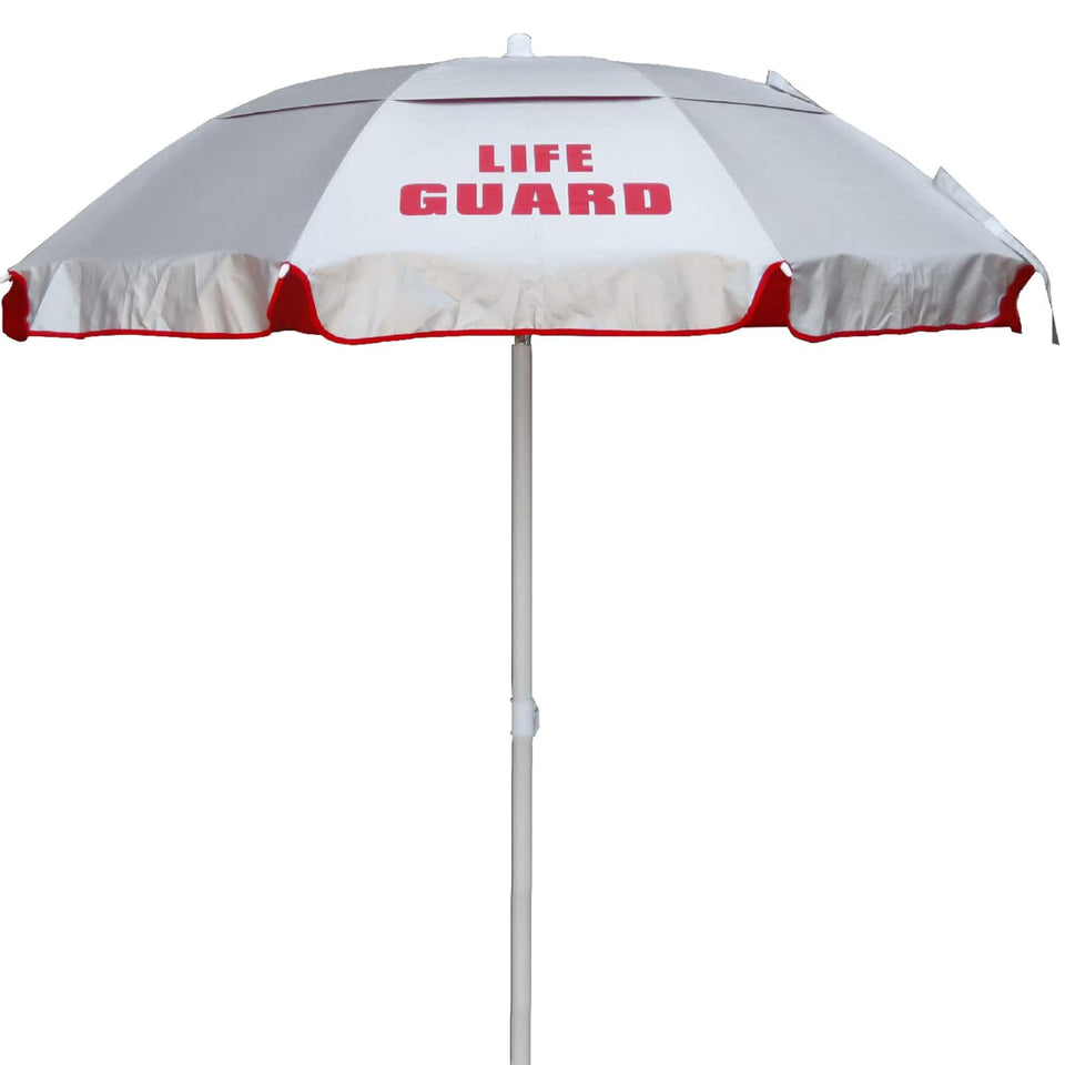 Kemp USA Lifeguard Solar Umbrella with silver canopy delivers durable poolside shade.